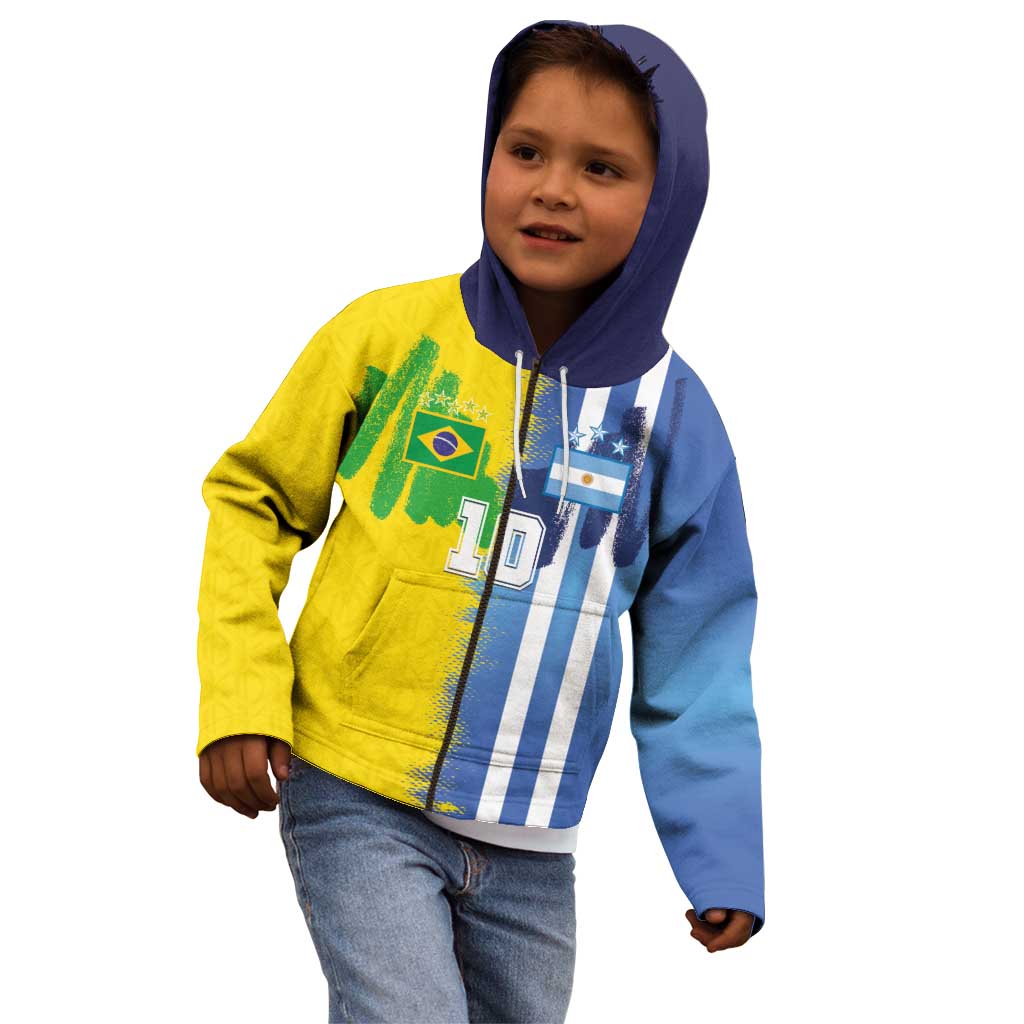 Custom Argentina and Brazil Football Mashup Kid Hoodie La Albiceleste and Selecao