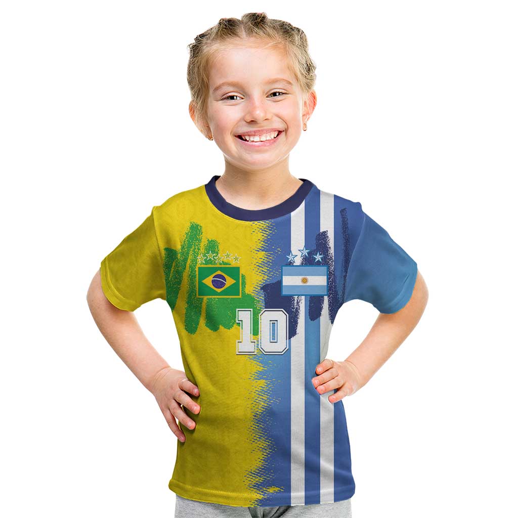 Custom Argentina and Brazil Football Mashup Kid T Shirt La Albiceleste and Selecao