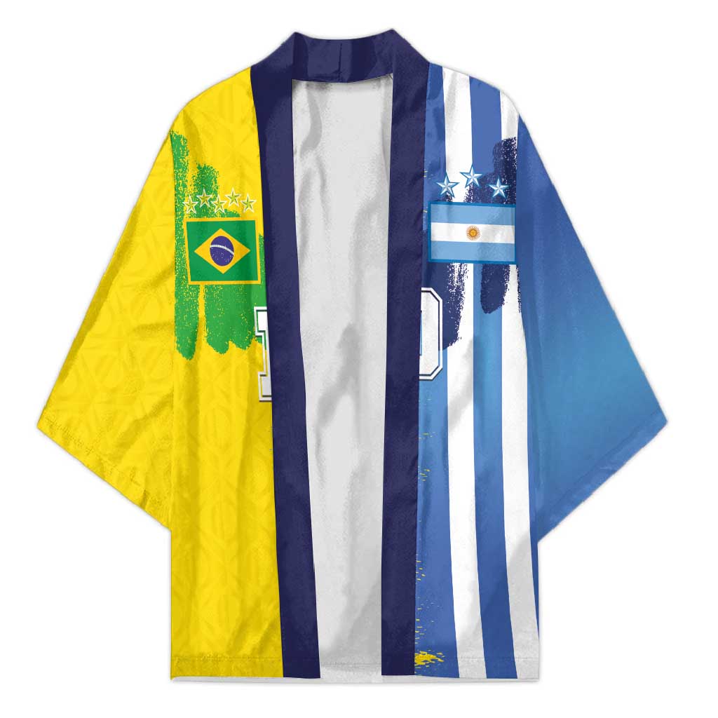 Custom Argentina and Brazil Football Mashup Kimono La Albiceleste and Selecao