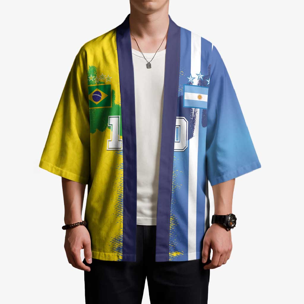Custom Argentina and Brazil Football Mashup Kimono La Albiceleste and Selecao