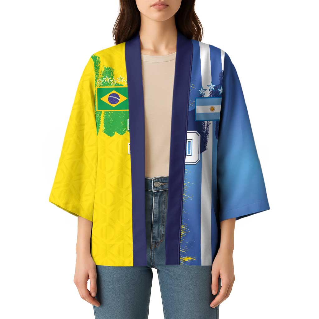 Custom Argentina and Brazil Football Mashup Kimono La Albiceleste and Selecao