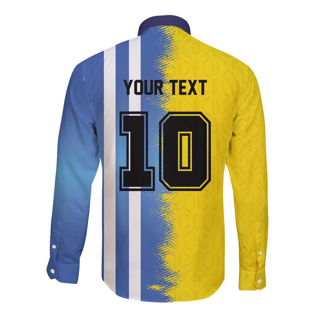 Custom Argentina and Brazil Football Mashup Long Sleeve Button Shirt La Albiceleste and Selecao