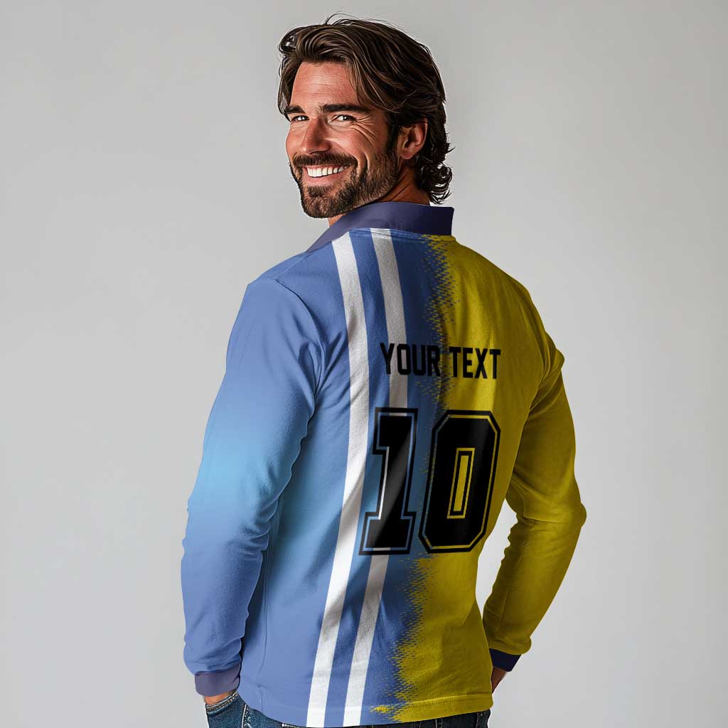 Custom Argentina and Brazil Football Mashup Long Sleeve Polo Shirt La Albiceleste and Selecao