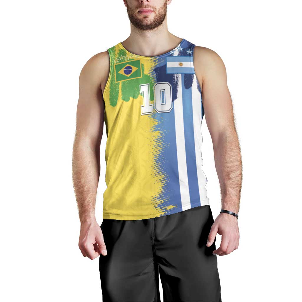Custom Argentina and Brazil Football Mashup Men Tank Top La Albiceleste and Selecao