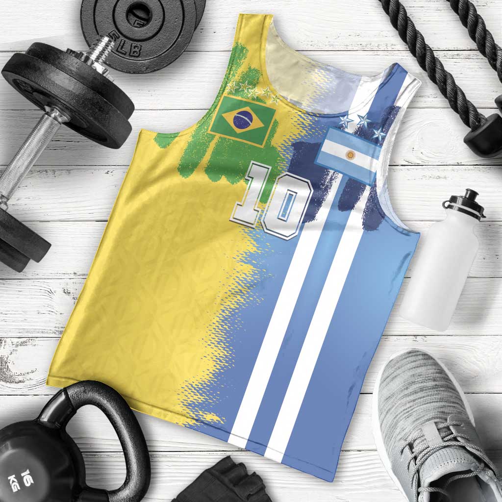 Custom Argentina and Brazil Football Mashup Men Tank Top La Albiceleste and Selecao