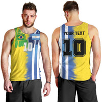 Custom Argentina and Brazil Football Mashup Men Tank Top La Albiceleste and Selecao