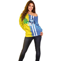 Custom Argentina and Brazil Football Mashup Off Shoulder Sweater La Albiceleste and Selecao