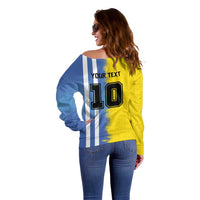 Custom Argentina and Brazil Football Mashup Off Shoulder Sweater La Albiceleste and Selecao