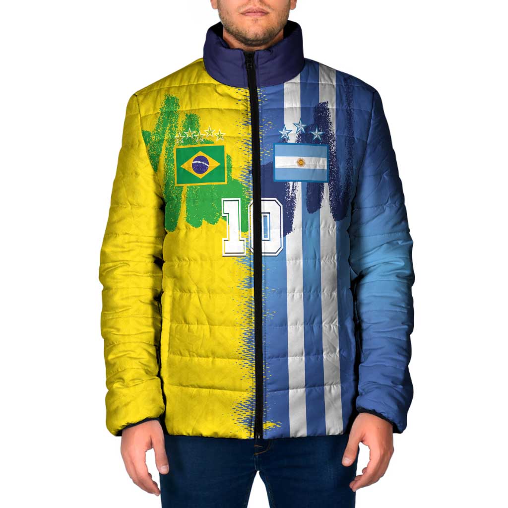 Custom Argentina and Brazil Football Mashup Padded Jacket La Albiceleste and Selecao