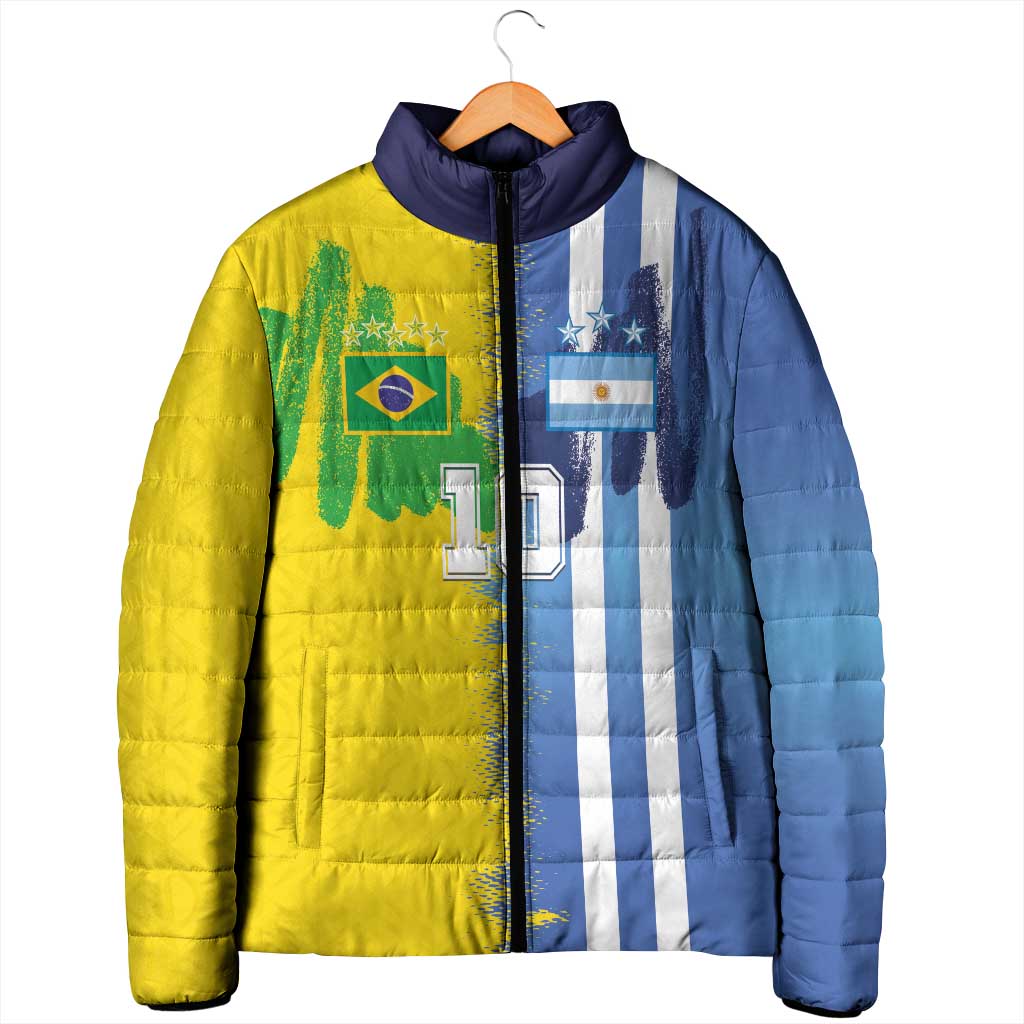 Custom Argentina and Brazil Football Mashup Padded Jacket La Albiceleste and Selecao