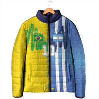 Custom Argentina and Brazil Football Mashup Padded Jacket La Albiceleste and Selecao