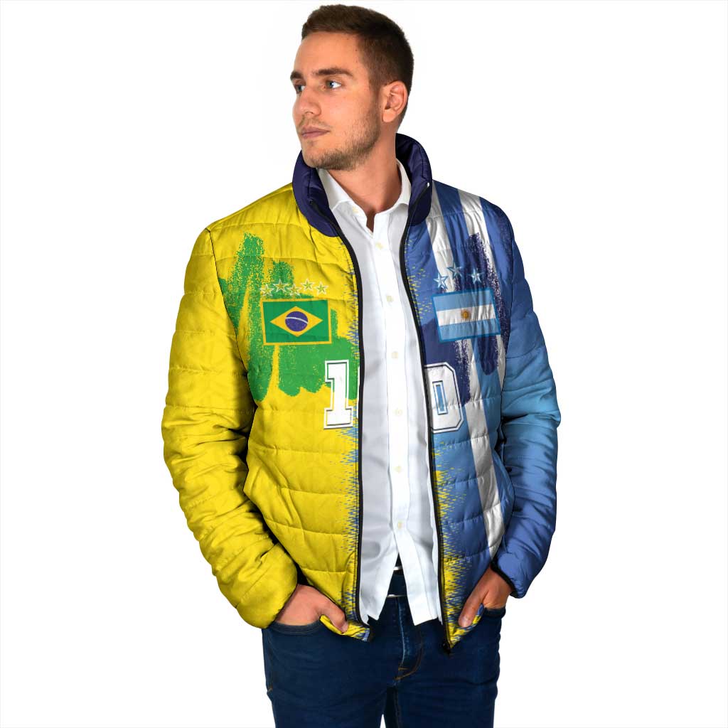 Custom Argentina and Brazil Football Mashup Padded Jacket La Albiceleste and Selecao