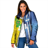 Custom Argentina and Brazil Football Mashup Padded Jacket La Albiceleste and Selecao