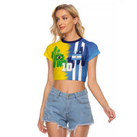 Custom Argentina and Brazil Football Mashup Raglan Cropped T Shirt La Albiceleste and Selecao