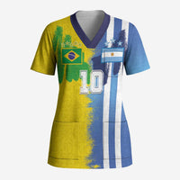 Custom Argentina and Brazil Football Mashup Scrub Top La Albiceleste and Selecao