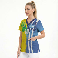 Custom Argentina and Brazil Football Mashup Scrub Top La Albiceleste and Selecao