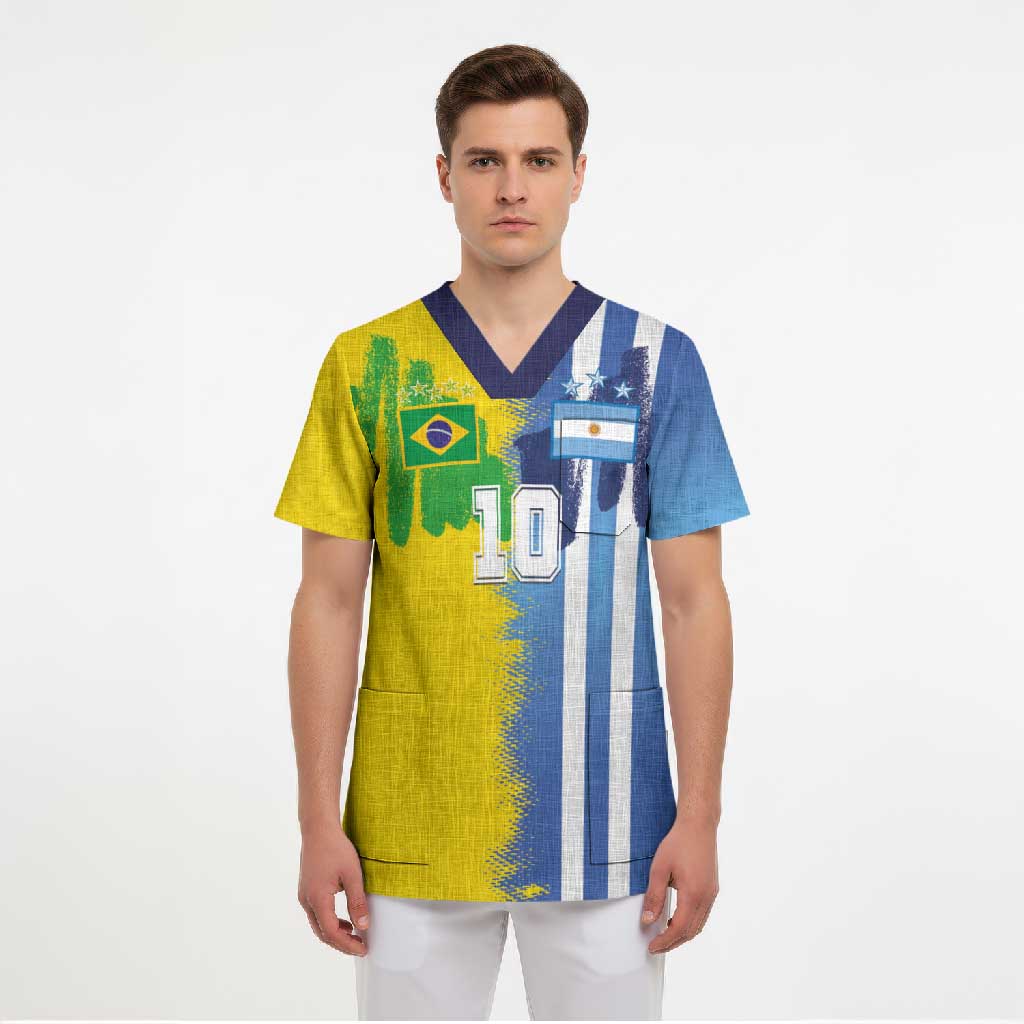 Custom Argentina and Brazil Football Mashup Scrub Top La Albiceleste and Selecao