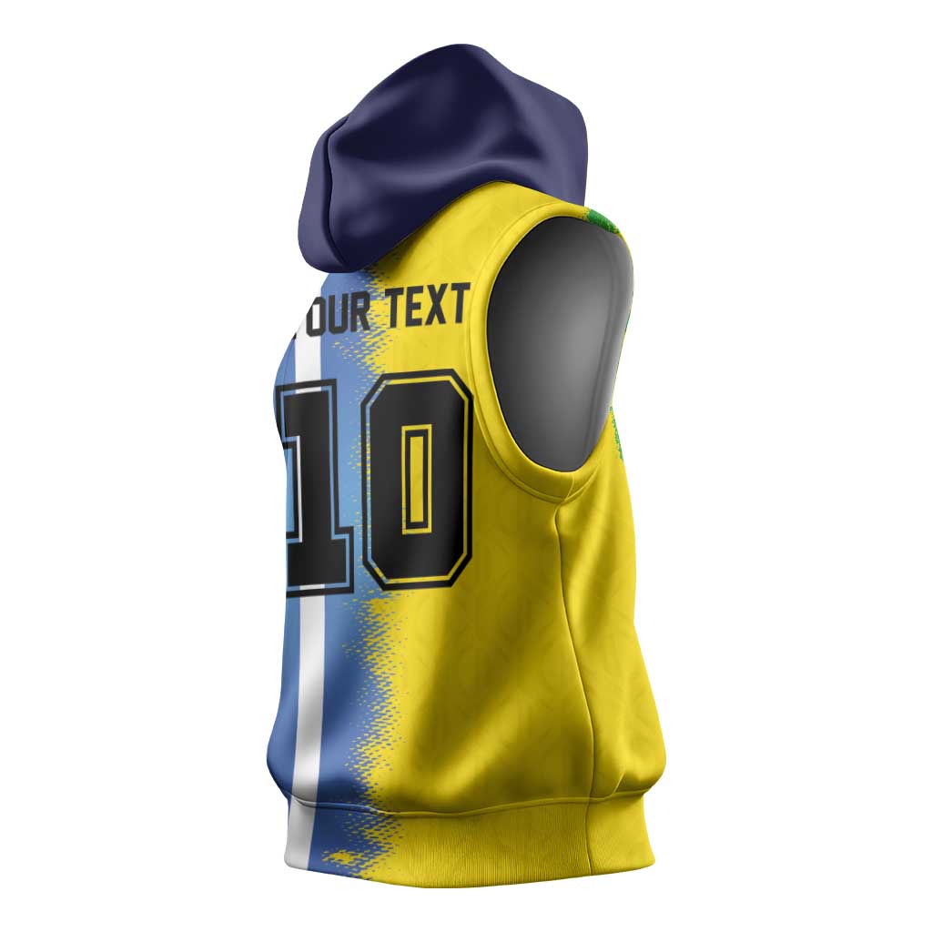 Custom Argentina and Brazil Football Mashup Sleeveless Hoodie La Albiceleste and Selecao