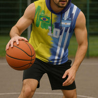 Custom Argentina and Brazil Football Mashup Sleeveless Hoodie La Albiceleste and Selecao