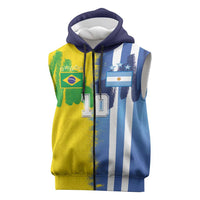 Custom Argentina and Brazil Football Mashup Sleeveless Zip Hoodie La Albiceleste and Selecao