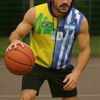 Custom Argentina and Brazil Football Mashup Sleeveless Zip Hoodie La Albiceleste and Selecao