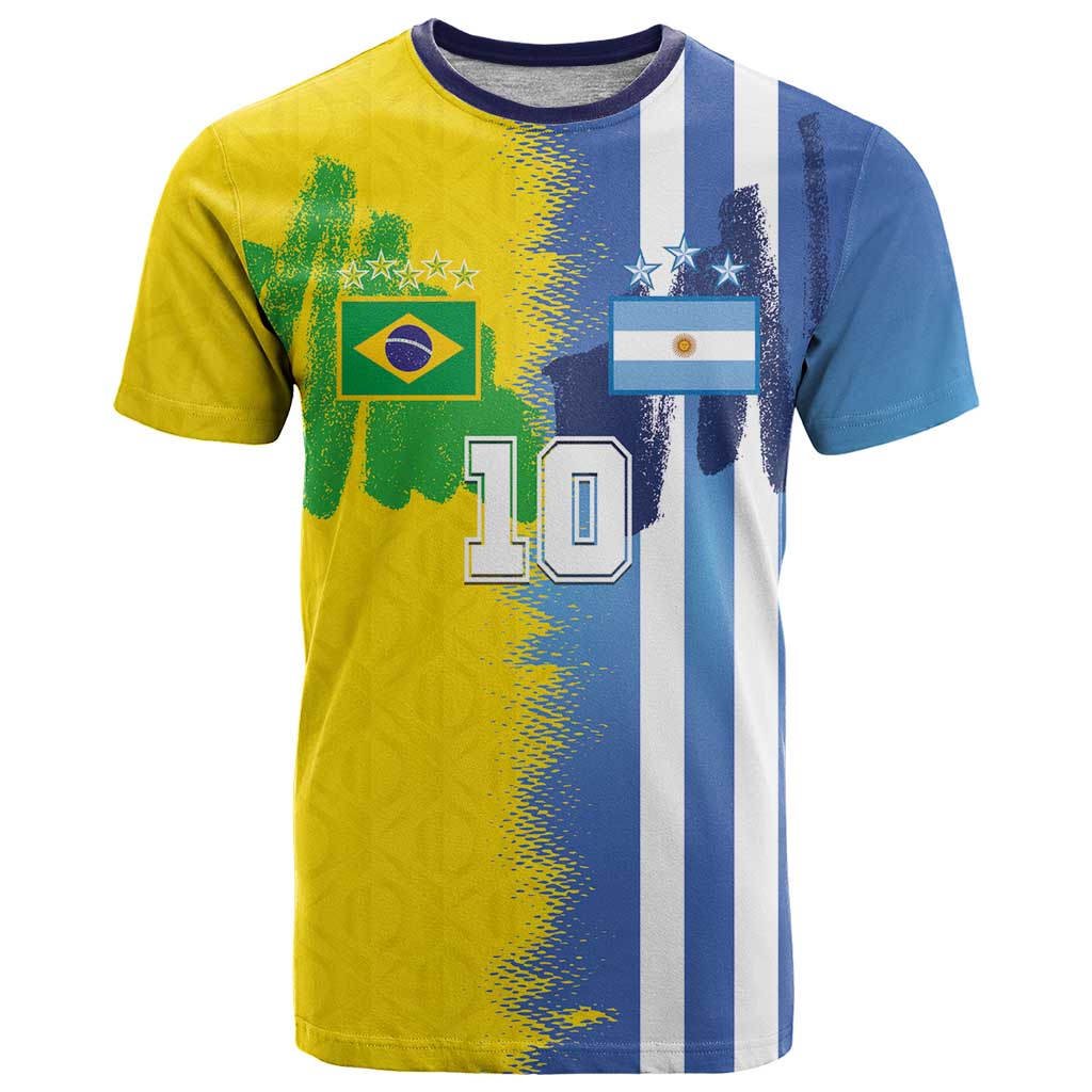Custom Argentina and Brazil Football Mashup T Shirt La Albiceleste and Selecao