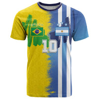 Custom Argentina and Brazil Football Mashup T Shirt La Albiceleste and Selecao