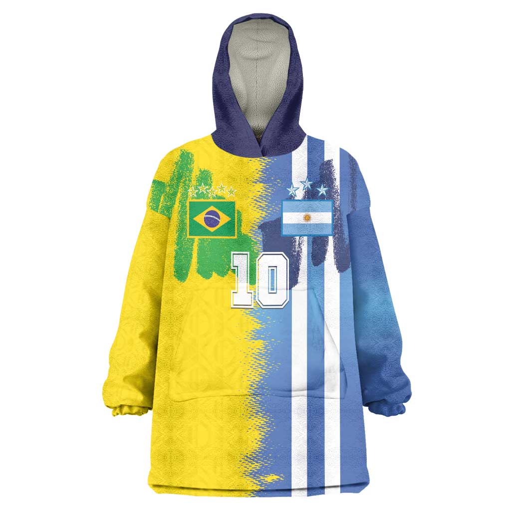 Custom Argentina and Brazil Football Mashup Wearable Blanket Hoodie La Albiceleste and Selecao
