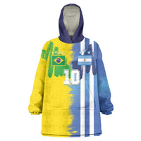 Custom Argentina and Brazil Football Mashup Wearable Blanket Hoodie La Albiceleste and Selecao
