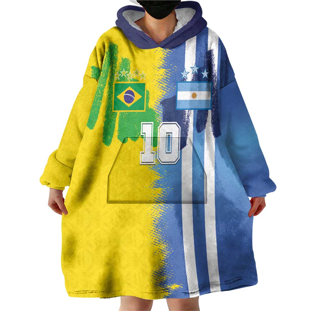 Custom Argentina and Brazil Football Mashup Wearable Blanket Hoodie La Albiceleste and Selecao