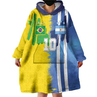 Custom Argentina and Brazil Football Mashup Wearable Blanket Hoodie La Albiceleste and Selecao
