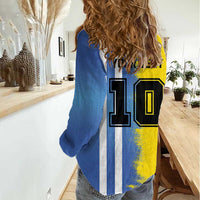 Custom Argentina and Brazil Football Mashup Women Casual Shirt La Albiceleste and Selecao