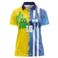 Custom Argentina and Brazil Football Mashup Women Polo Shirt La Albiceleste and Selecao