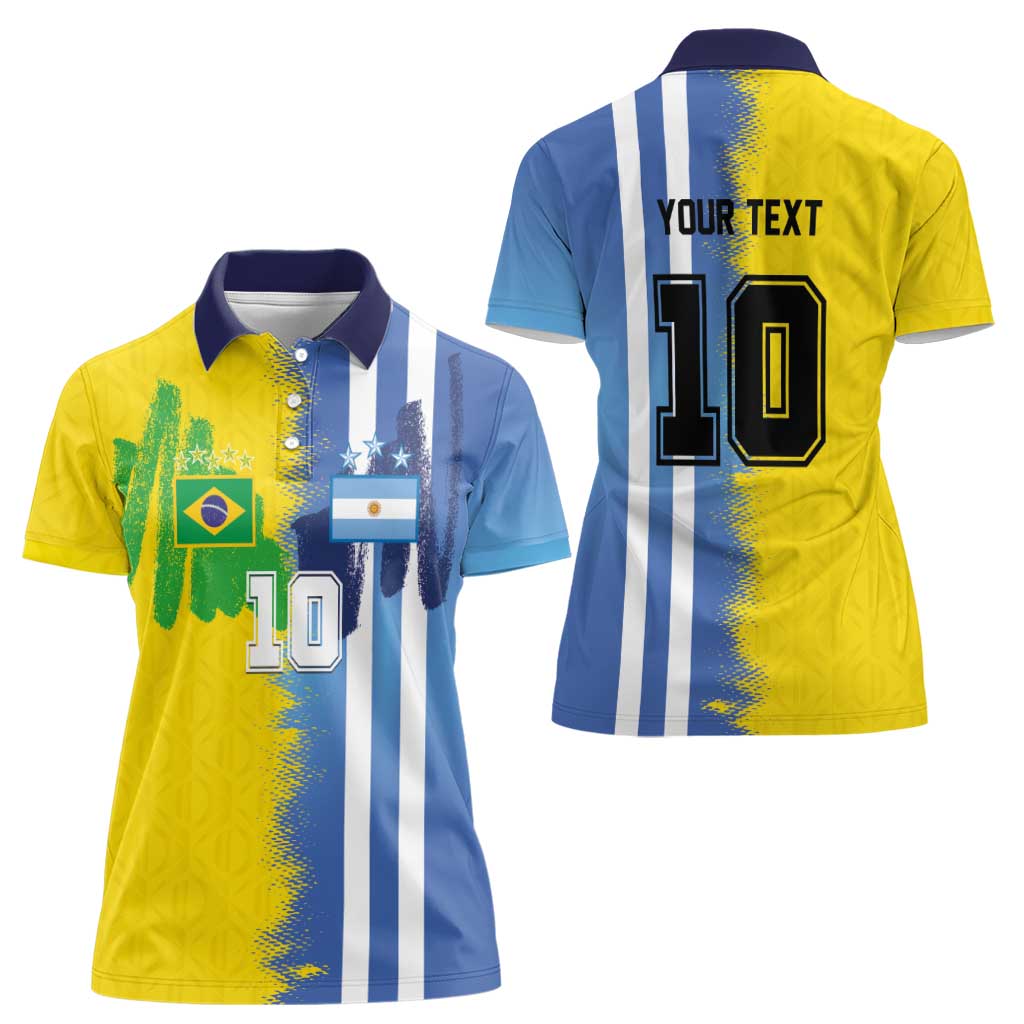 Custom Argentina and Brazil Football Mashup Women Polo Shirt La Albiceleste and Selecao