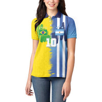 Custom Argentina and Brazil Football Mashup Women Polo Shirt La Albiceleste and Selecao