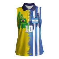 Custom Argentina and Brazil Football Mashup Women Sleeveless Polo Shirt La Albiceleste and Selecao