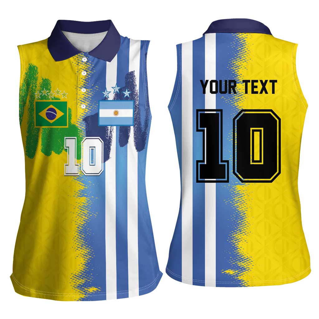Custom Argentina and Brazil Football Mashup Women Sleeveless Polo Shirt La Albiceleste and Selecao