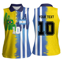 Custom Argentina and Brazil Football Mashup Women Sleeveless Polo Shirt La Albiceleste and Selecao