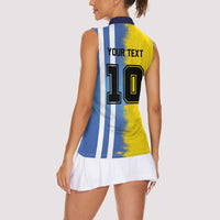 Custom Argentina and Brazil Football Mashup Women Sleeveless Polo Shirt La Albiceleste and Selecao