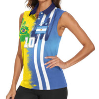 Custom Argentina and Brazil Football Mashup Women Sleeveless Polo Shirt La Albiceleste and Selecao