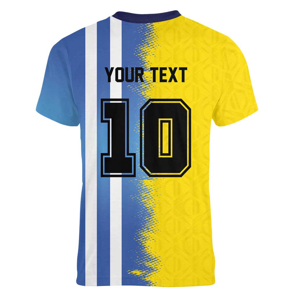 Custom Argentina and Brazil Football Mashup Women V-Neck T-Shirt La Albiceleste and Selecao