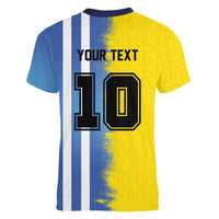 Custom Argentina and Brazil Football Mashup Women V-Neck T-Shirt La Albiceleste and Selecao