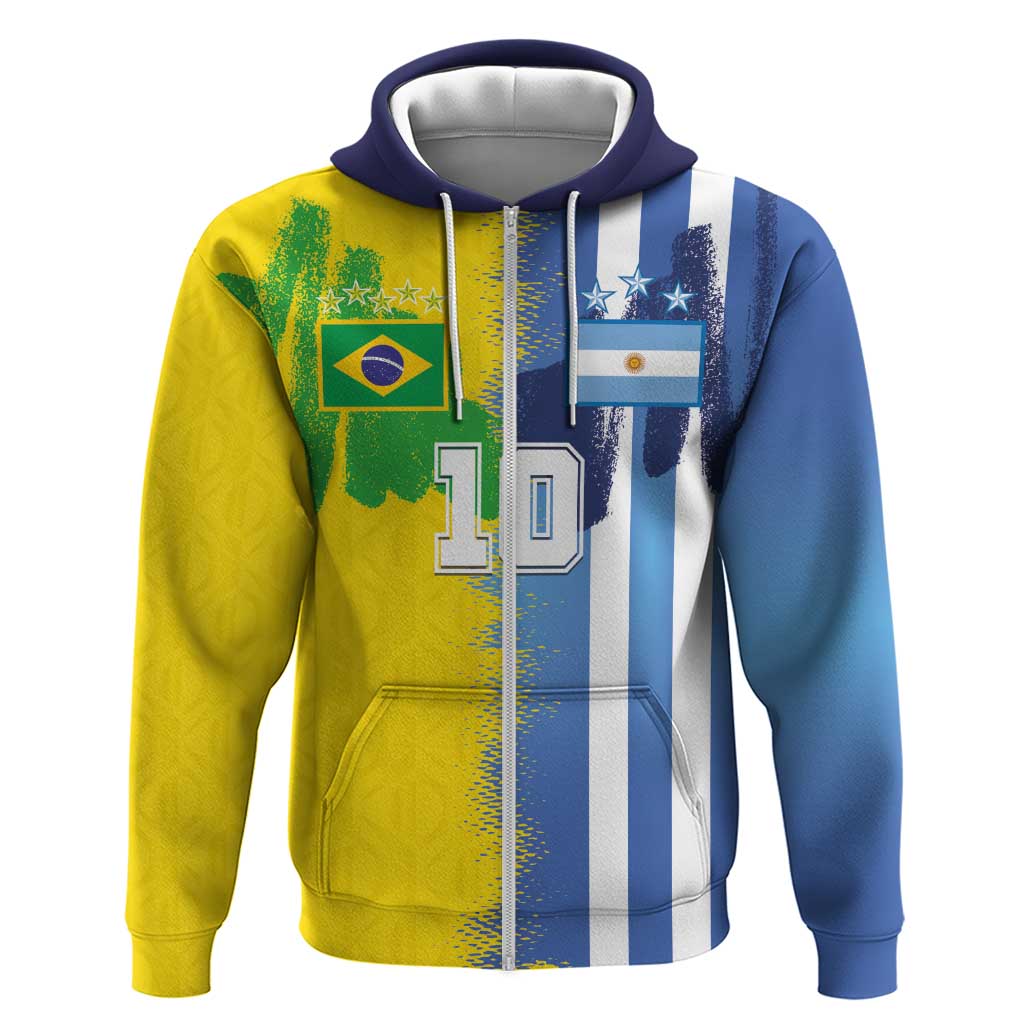 Custom Argentina and Brazil Football Mashup Zip Hoodie La Albiceleste and Selecao