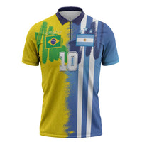 Custom Argentina and Brazil Football Mashup Zipper Polo Shirt La Albiceleste and Selecao
