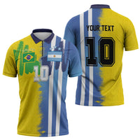 Custom Argentina and Brazil Football Mashup Zipper Polo Shirt La Albiceleste and Selecao