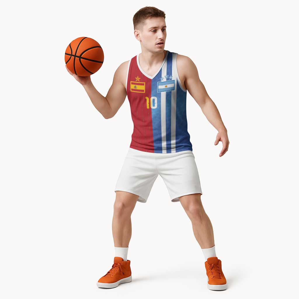 Custom Argentina and Spain Football Mashup Basketball Jersey Final 2026
