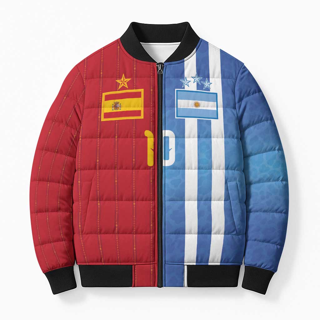 Custom Argentina and Spain Football Mashup Bomber Puffer Jacket Final 2026