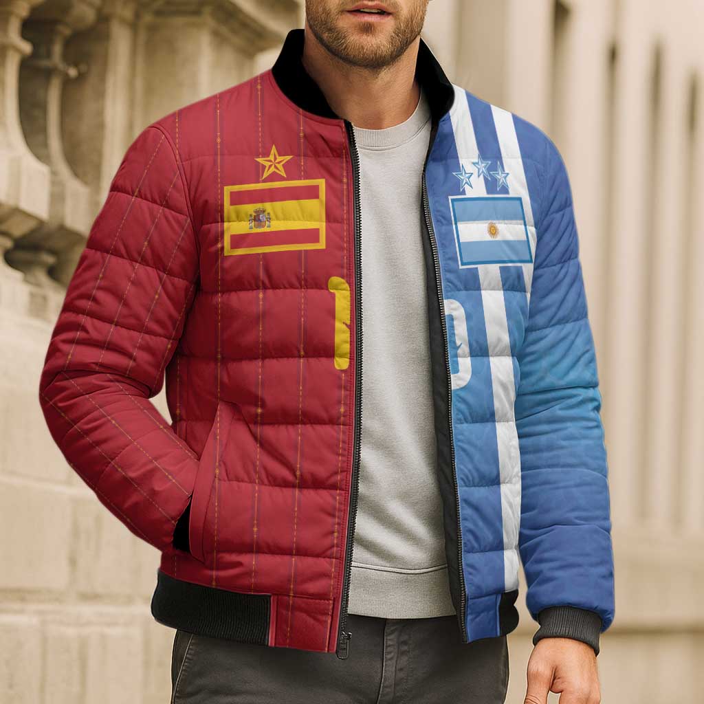 Custom Argentina and Spain Football Mashup Bomber Puffer Jacket Final 2026