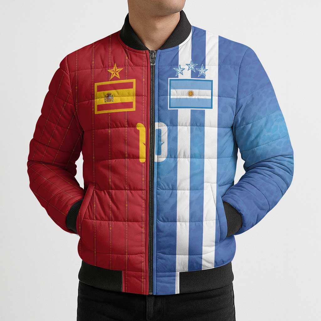 Custom Argentina and Spain Football Mashup Bomber Puffer Jacket Final 2026