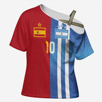 Custom Argentina and Spain Football Mashup Cross Shoulder Shirt Final 2026